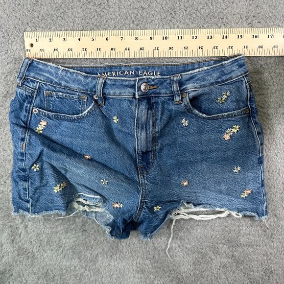 American Eagle Cut-Off Jean Shorts Embroidered Floral Women's 00 Denim Stretch - Picture 11 of 13
